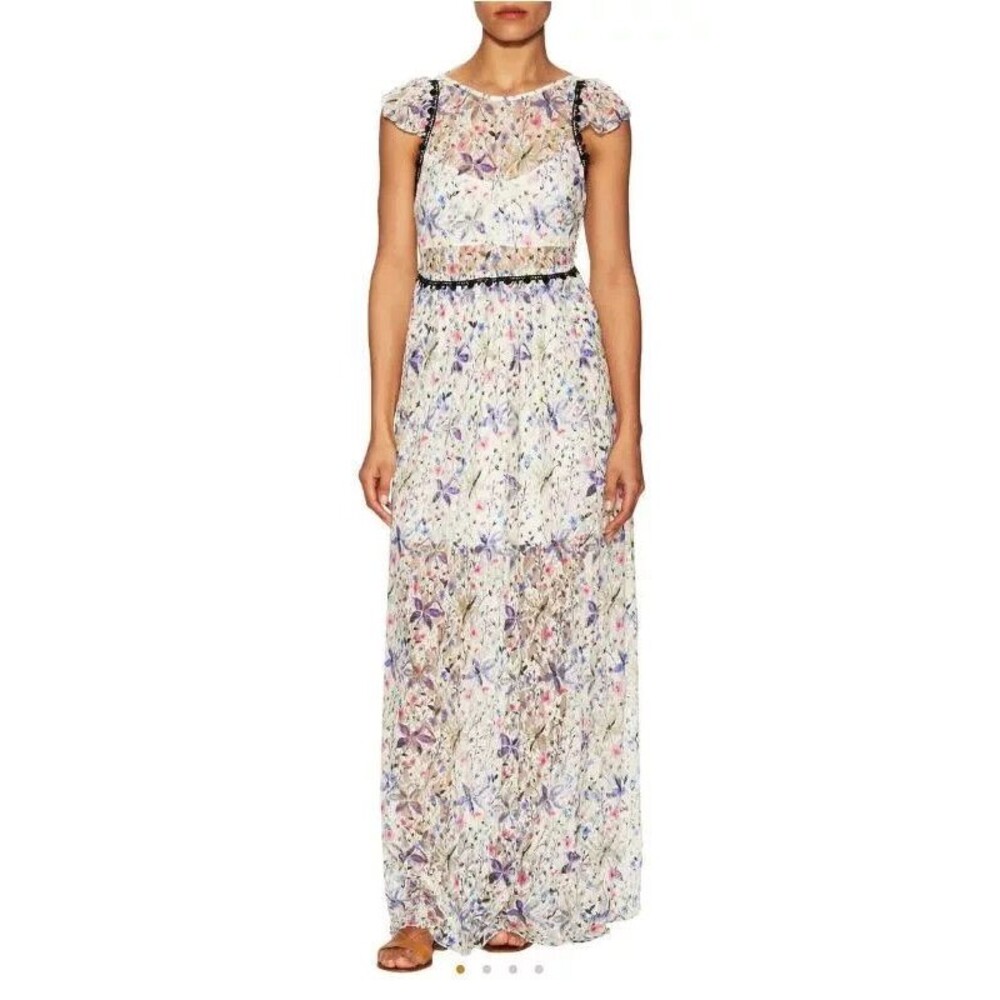 Free People Maxi Dress Women's 0 Cherry Blossom Open Back 100% Nylon